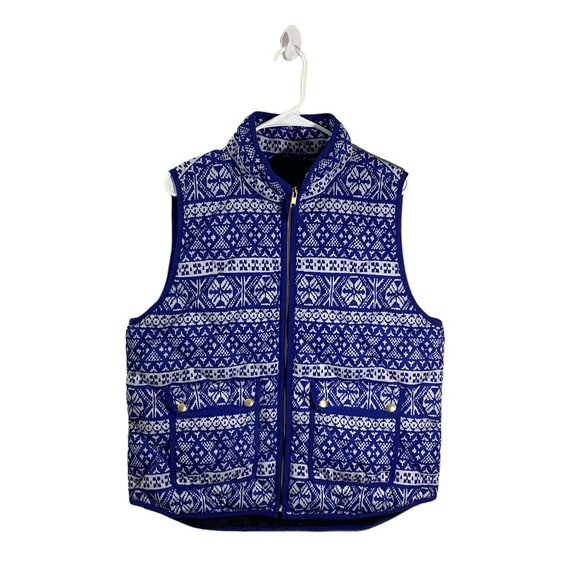 J. Crew Jackets & Blazers - J. Crew Blue And White Fair Isle Excursion Quilted Down Puffer Vest